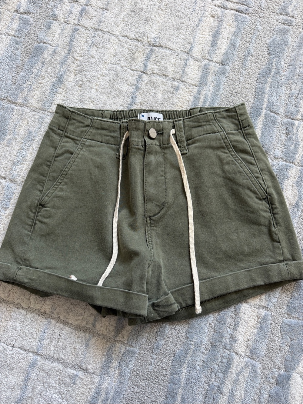 PAIGE Dark Olive High-Rise Drawstring Shorts